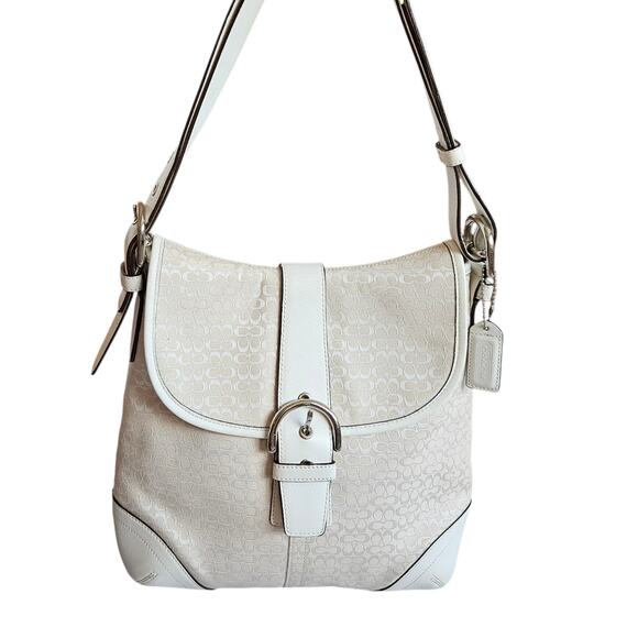 Y2k Coach Signature Soho Shoulder Bag/Crossbody #6376 In Winter White & Cream - Picture 2 of 7